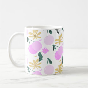 Cherry Floral Greenery Yellow Pink Pattern Coffee Mug
