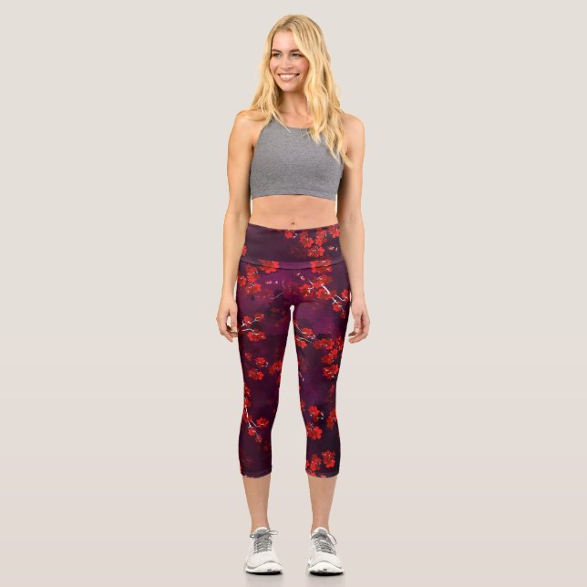 Cherry Flower 3 Capri Leggings (Front)