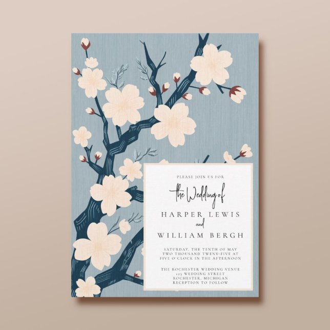 Cherry flowers japandi wedding invitation (Creator Uploaded)