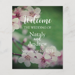 Cherry flowers on green background Floral Wedding Flyer