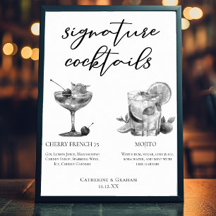 Cherry French 75 Mojito Black White Cocktails Poster