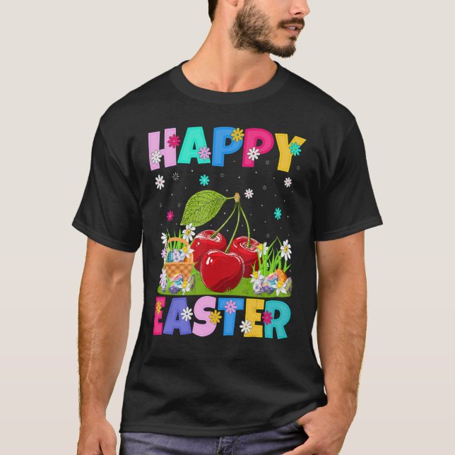 Cherry Fruit  Happy Easter Bunny Cherry Easter Sun T-Shirt (Front)