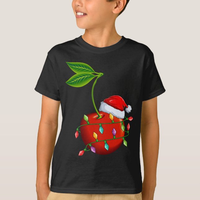 Cherry Fruit Lover Xmas Santa Hat Cherry Christmas T-Shirt (Front)