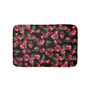 Cherry Fruit on black Bath Mat