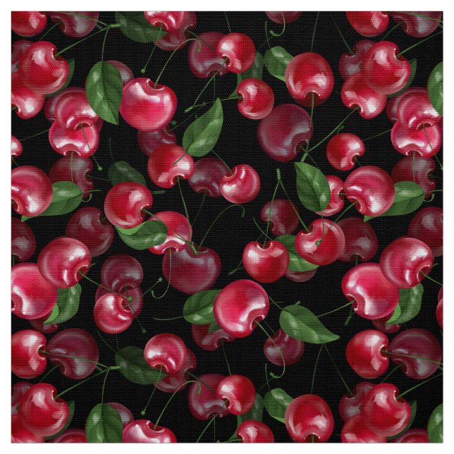 Cherry Fruit on black Fabric (Swatch)