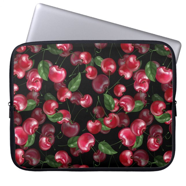 Cherry Fruit on black Laptop Sleeve (Front)