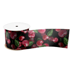 Cherry Fruit on black Satin Ribbon