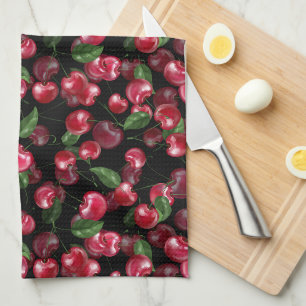 Cherry Fruit on black Tea Towel