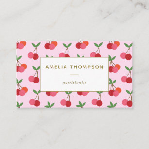 Cherry Fruit Pattern in Pink and Red Personalised Business Card