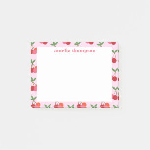 Cherry Fruit Pattern in Pink and Red Personalised Post-it Notes