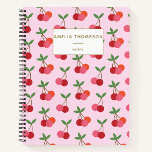 Cherry Fruit Pattern Retro Red Pink Personalised Notebook
