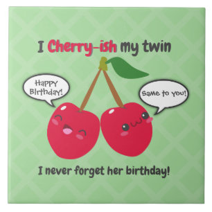 Cherry fruit twins birthday cute kawaii cartoon ceramic tile