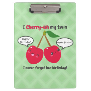Cherry fruit twins birthday cute kawaii cartoon clipboard