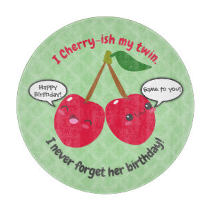 Cherry fruit twins birthday cute kawaii cartoon cutting board