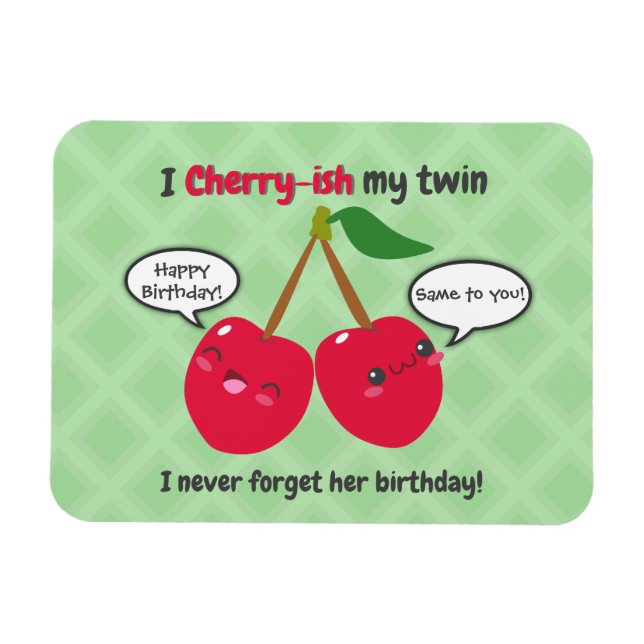 Cherry fruit  twins birthday cute kawaii cartoon magnet (Horizontal)