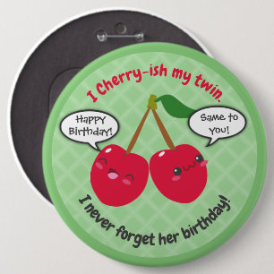 Cherry fruit twins birthday funny kawaii cartoon  6 cm round badge