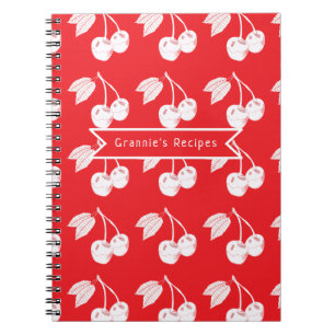 Cherry Fruit Woodcut Pattern Personalized Notebook
