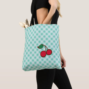 Cherry Gingham Retro Beach Travel Tote Bag Gift