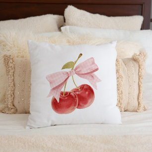 Cherry girl room decor, Pink Coquette Bow Cherry Cushion