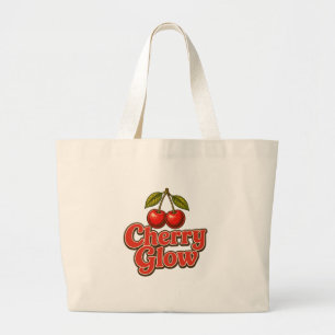 Cherry Glow Retro Vintage Cherry Graphic Large Tote Bag