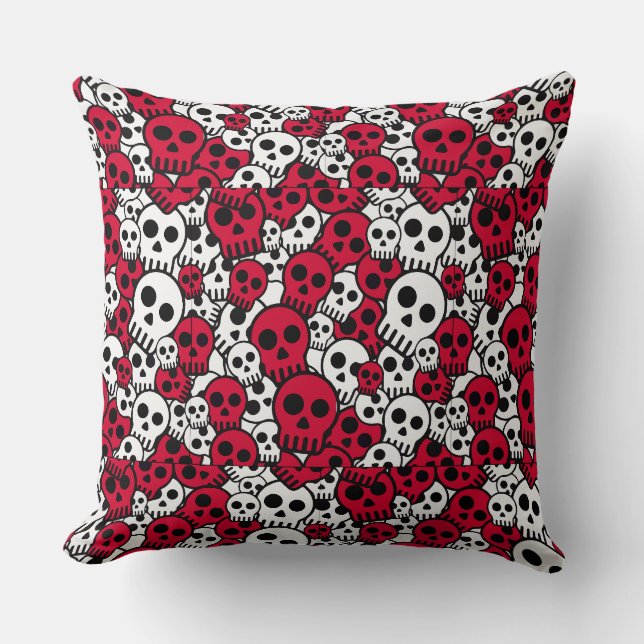 Cherry Gothic Skull Pattern Print Cushion (Front)