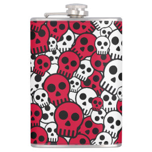 Cherry Gothic Skull Pattern Print Hip Flask