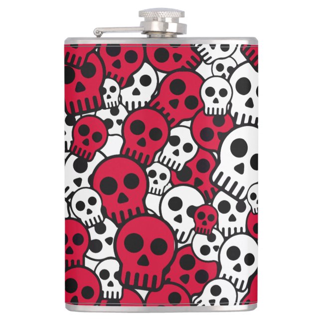 Cherry Gothic Skull Pattern Print Hip Flask (Front)