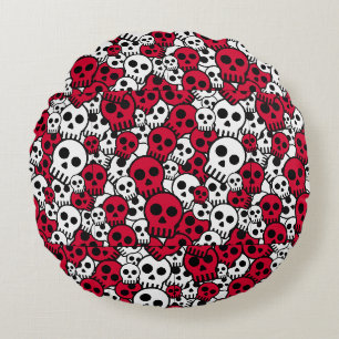 Cherry Gothic Skull Pattern Print Round Cushion