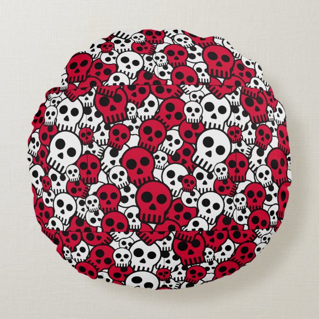 Cherry Gothic Skull Pattern Print Round Cushion (Front)