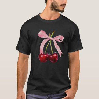 Cherry Graphic Pink Bow Red Aesthetic Cherries Sum T-Shirt