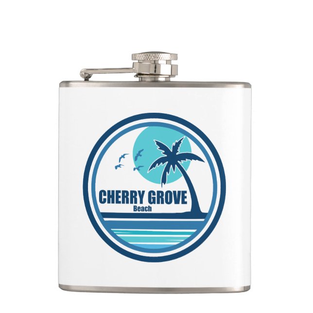 Cherry Grove Beach South Carolina Palm Tree Birds Hip Flask (Front)