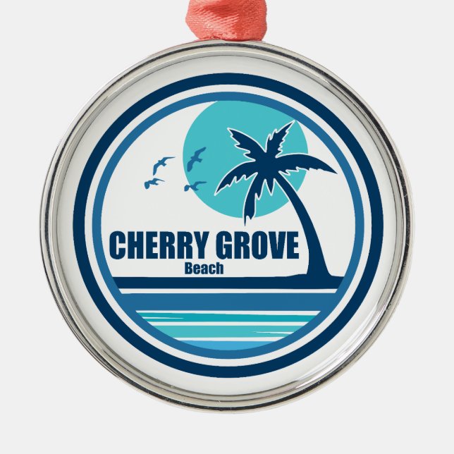 Cherry Grove Beach South Carolina Palm Tree Birds Metal Ornament (Front)