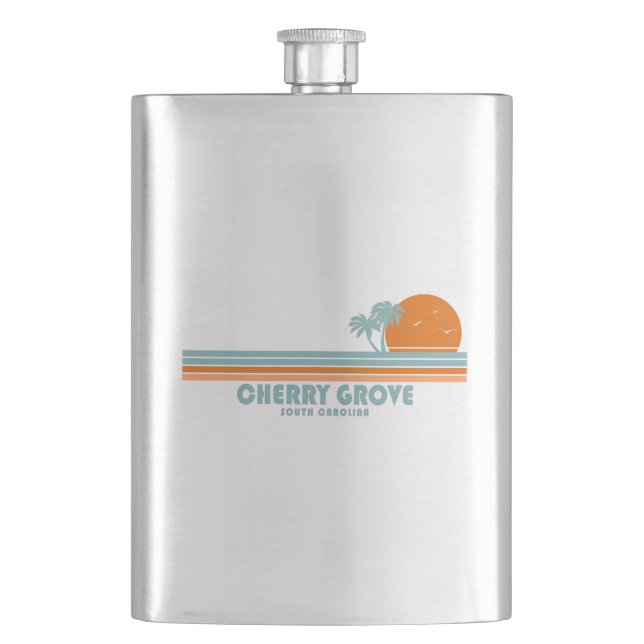 Cherry Grove Beach South Carolina Sun Palm Trees Hip Flask (Front)
