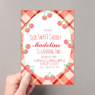 Cherry Hand Drawn Berry Sweet Birthday  Acrylic Invitations