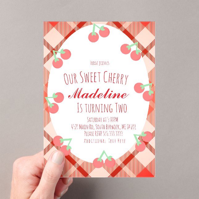 Cherry Hand Drawn Berry Sweet Birthday  Acrylic Invitations (Insitu (Handheld))