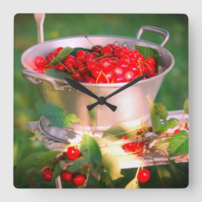 Cherry harves,Cottage garden Rosalinde Square Wall Clock (Front)