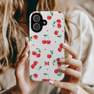 Cherry Hearts Custom Name Monogram iPhone 16 Case