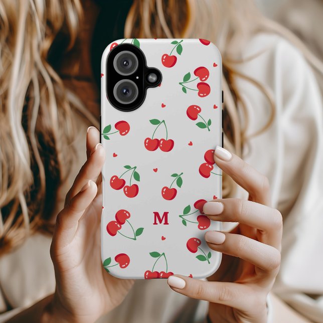 Cherry Hearts Custom Name Monogram Case-Mate iPhone Case (Creator Uploaded)