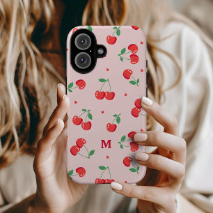 Cherry Hearts Custom Name Monogram iPhone 16 Case