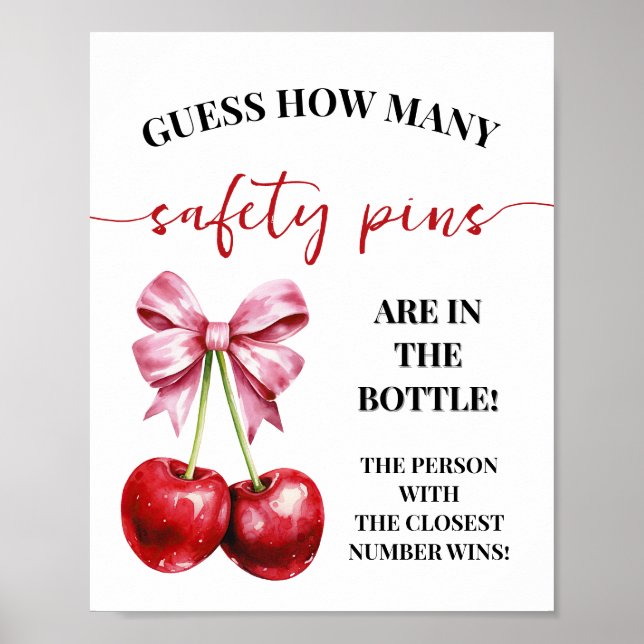 Cherry How Many Safety Pins Baby Shower Game Poster (Front)