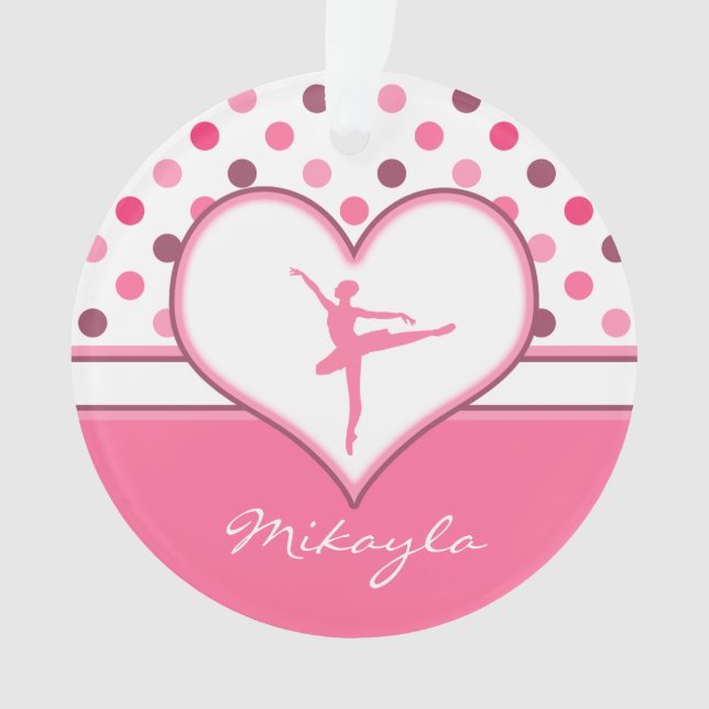 Cherry Inspired Pink Polka-Dots Ballet Dancer Ornament (Front)