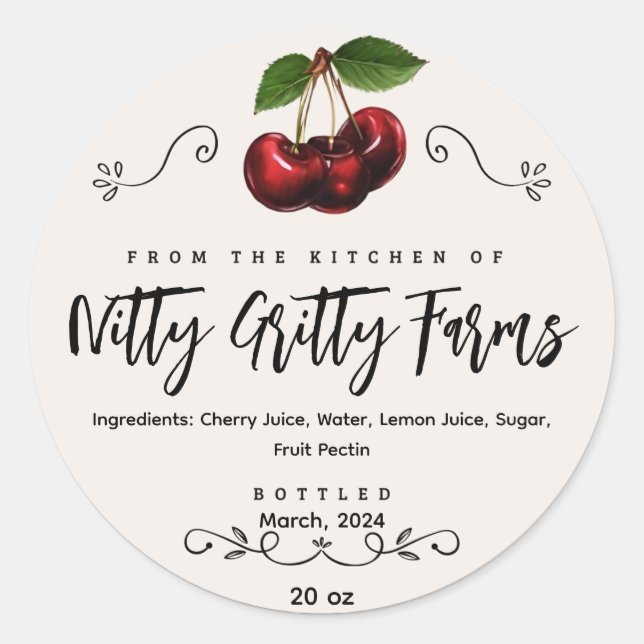 Cherry Jam Jelly preserve Custom Canning Label (Front)