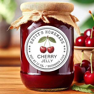 Cherry jelly canning sticker with vintage cherries