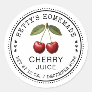 Cherry juice canning sticker with vintage cherries