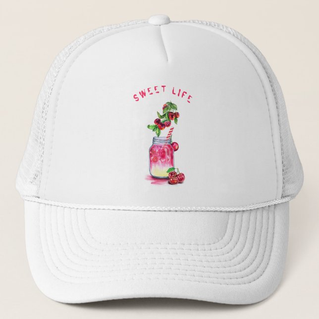 Cherry Juice Cool Drink Fruits Party Trucker Hat (Front)
