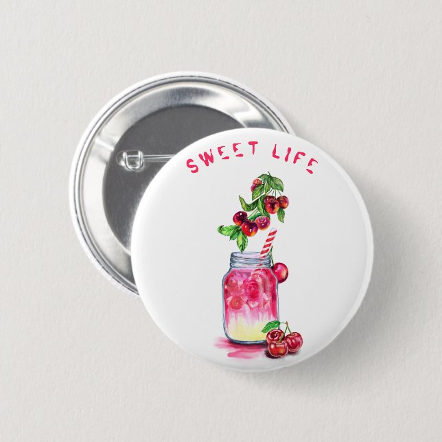 Cherry Juice Cool Drink Party Fruits Button (Front & Back)