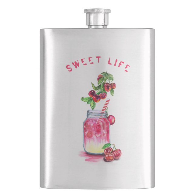 Cherry Juice Drink Flask - Custom Text (Front)
