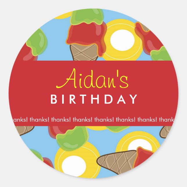 Cherry & Lime Ice Cream Birthday Party Stickers (Front)