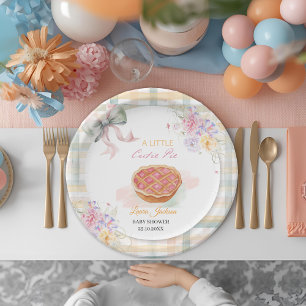Cherry Little Cutie Pie Pastel Gingham Baby Shower Paper Plate