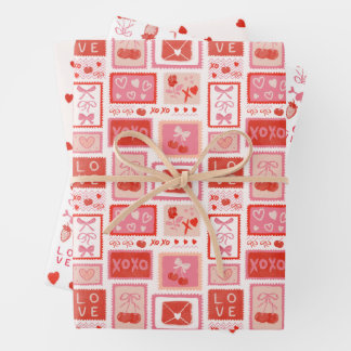 Cherry Love Letters Valentines Hearts Bows Wrapping Paper Sheet